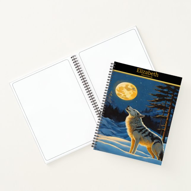 A wolf serenades the moonlit night on paper notebook (Inside)
