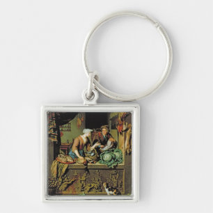 A Woman and a Fish Peddler, 1713 (oil on panel) Keychain