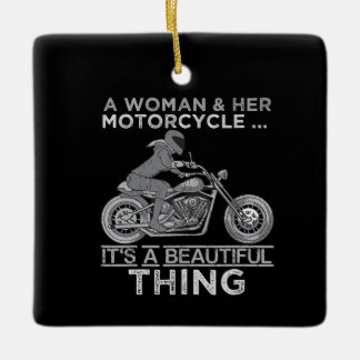 A Woman And Her Motorcycle Art Gift For Bikers Ceramic Ornament