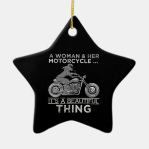 A Woman And Her Motorcycle Art Gift For Bikers Ceramic Ornament