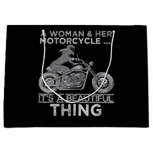 A Woman And Her Motorcycle Art Gift For Bikers Large Gift Bag