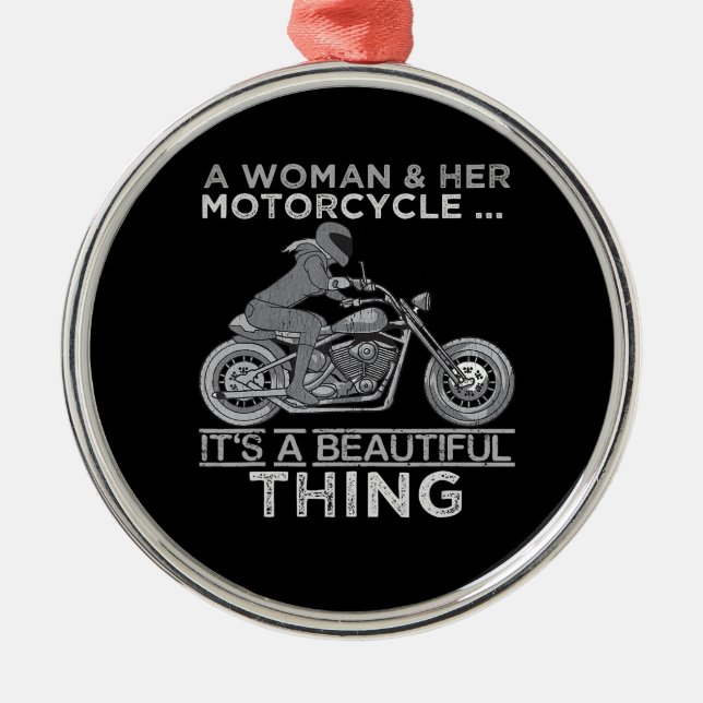 A Woman And Her Motorcycle Art Gift For Bikers Metal Ornament (Front)
