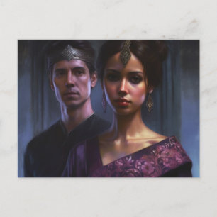 A Woman and Man dressed in Royal Purple with crown Postcard