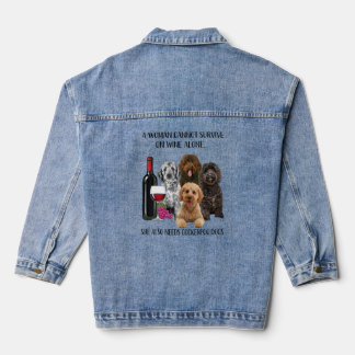 A Woman Cannot Survive On Wine Alone Cockerpoo  Denim Jacket