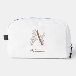 A Woman – Elegant Floral Monogram Gold Makeup Pouc Dopp Kit