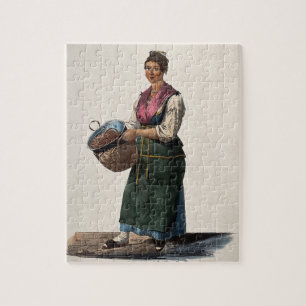 A woman has a cauldron of boiled chestnuts in a ba jigsaw puzzle
