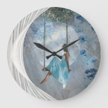 A woman in a blue dress on a swing