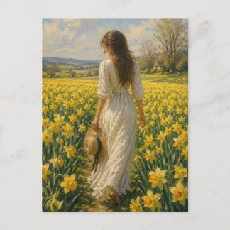 A Woman in a Field of Daffodils by M. Laplante Postcard
