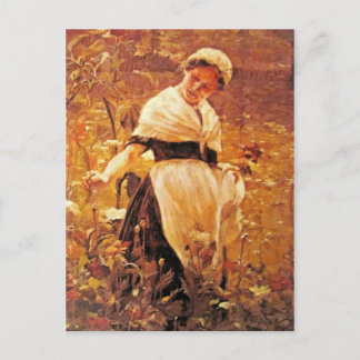 A woman in a field postcard