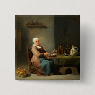 A Woman in a kitchen 2 Inch Square Button