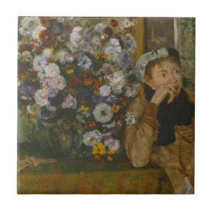 A Woman Seated beside a Vase of Flowers Tile