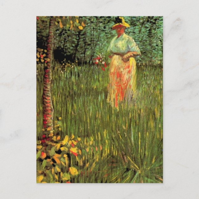 A Woman Walking in a Garden by Vincent van Gogh Postcard (Front)
