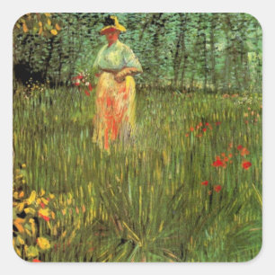 A Woman Walking in a Garden by Vincent van Gogh Square Sticker