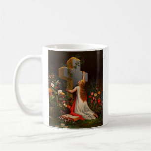 A woman with a cross is praying coffee mug