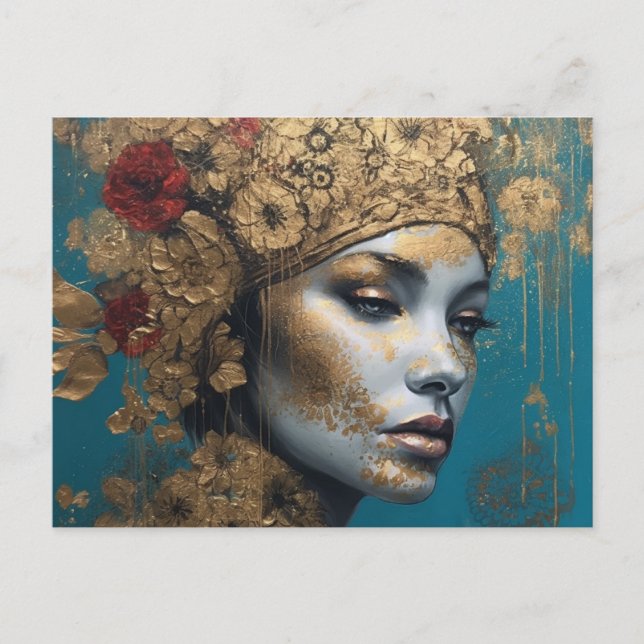A Woman with Gold and Flowers Postcard (Front)