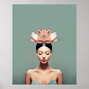 A woman with lotus flower on her head poster