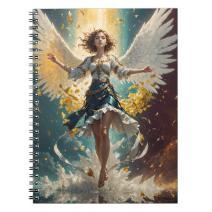a woman with wings rising up in the air notebook