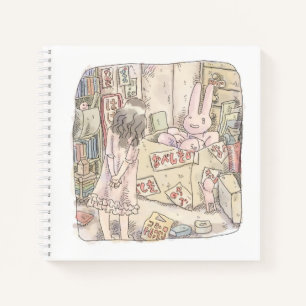 A woman's illustration watching a rabbit trembling notebook
