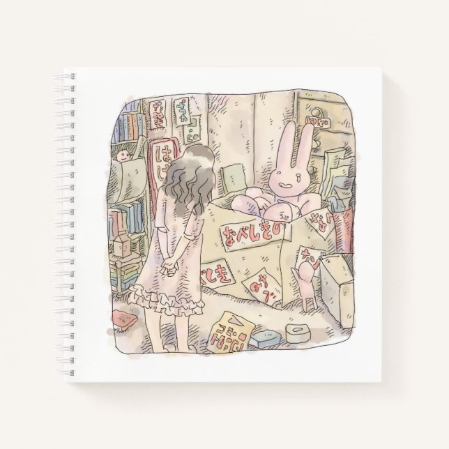A woman's illustration watching a rabbit trembling notebook (Front)