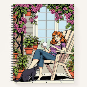 A Women with Coffee, Cat and Plants Notebook