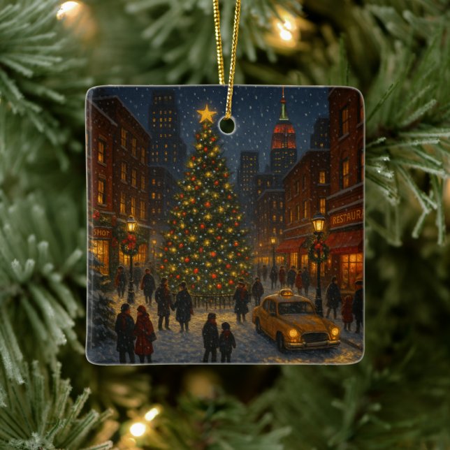 A wonderful Christmas night in New York Ceramic Ornament (Tree)