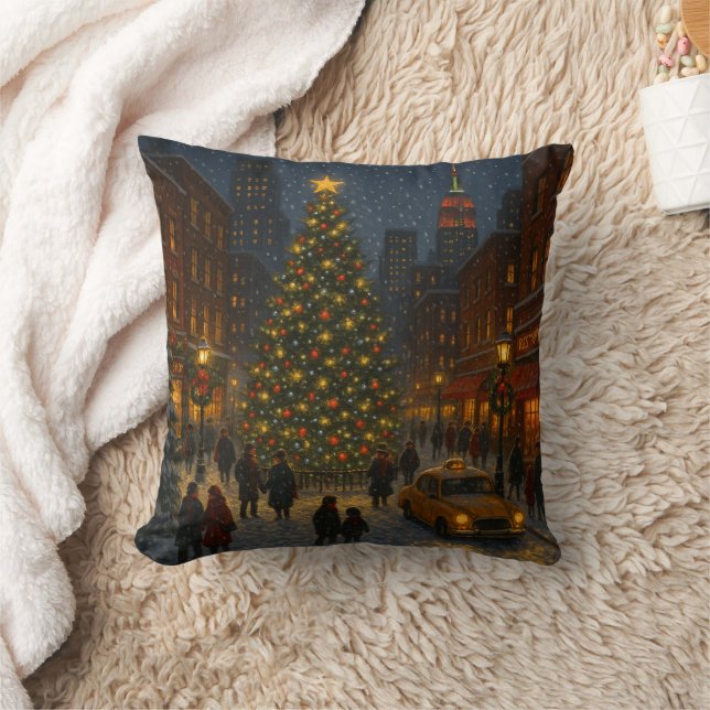 A wonderful Christmas night in New York Throw Pillow (Blanket)