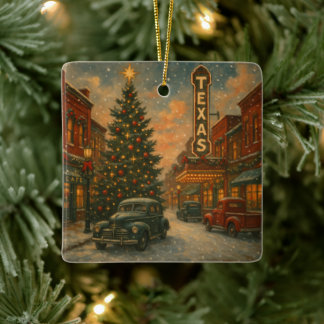 A Wonderful Christmas on the Streets of Texas Ceramic Ornament