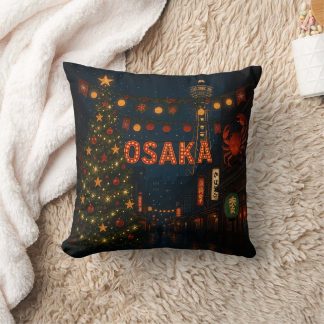 A wonderful nighttime Christmas in Osaka Throw Pillow (Blanket)