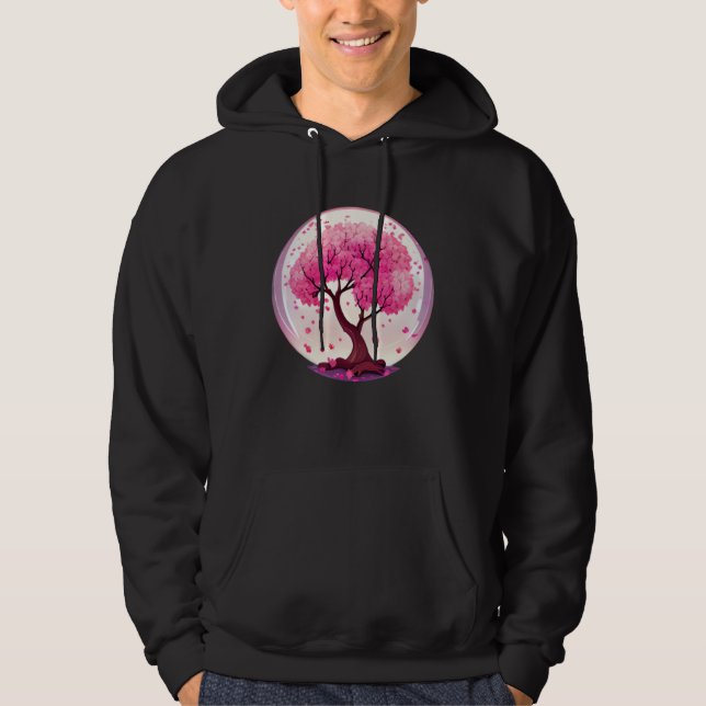 A Work of with a Geometric Cherry Blossom Tree Hoodie (Front)