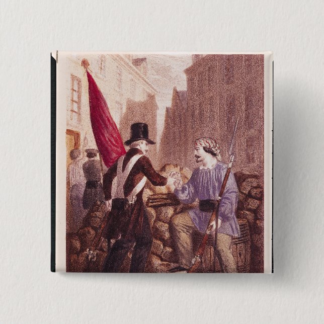 A Worker Sharing his Bread with a Student 2 Inch Square Button (Front)