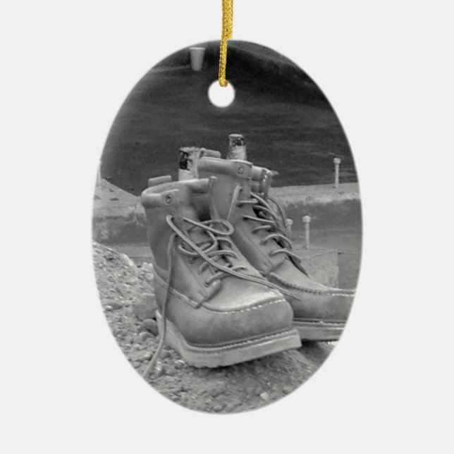 A Working Man's Boots Ceramic Ornament (Front)