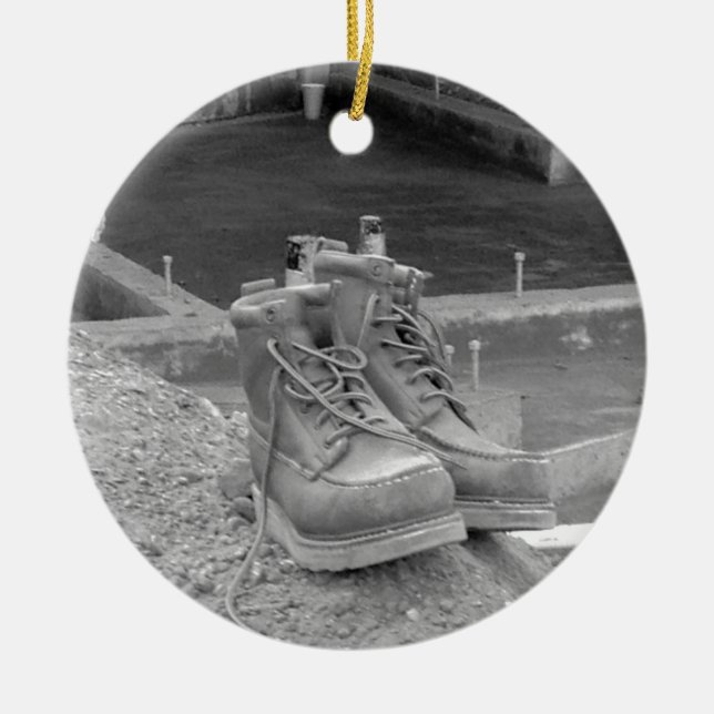 A Working Man's Boots Ceramic Ornament (Front)