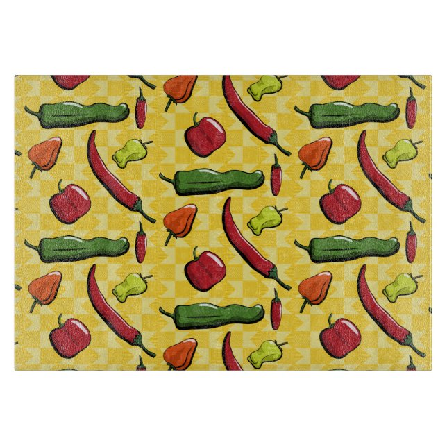 A World of Chili Peppers Glass Cutting Board (Front)