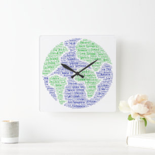 A world of languages square wall clock
