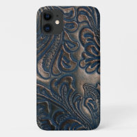 A Worn Vintage Embossed Dark Brown Leather Design