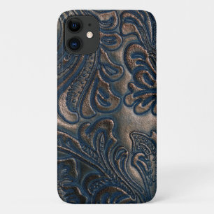 A Worn Vintage Embossed Dark Brown Leather Design iPhone 11 Case