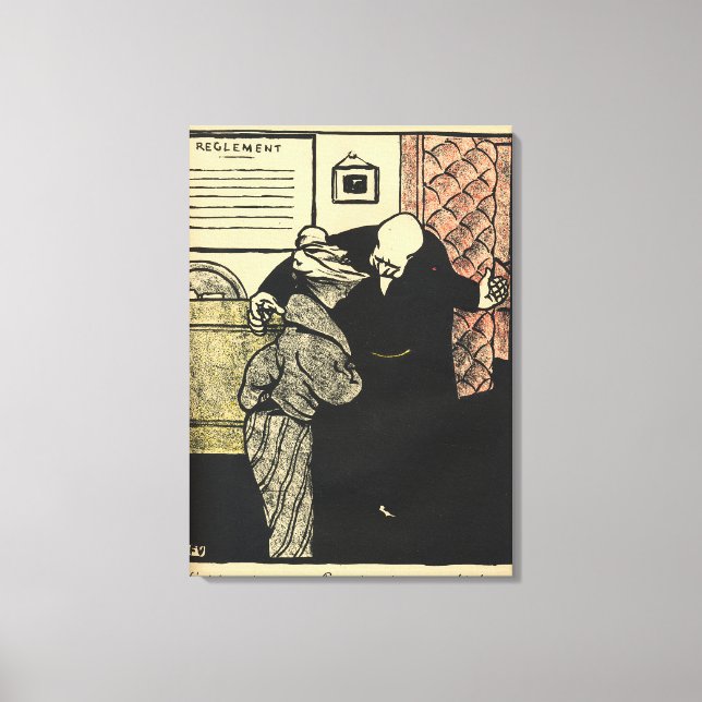 A worthy man ushers a young woman into his canvas print (Front)