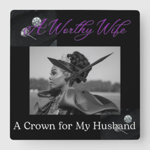 A Worthy Wife Square Black Wall Clock