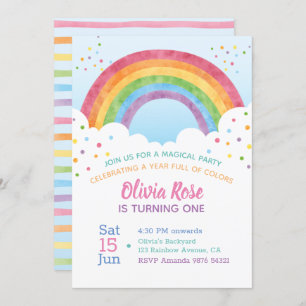 A Year Full of Colours   Rainbow First Birthday In Invitation