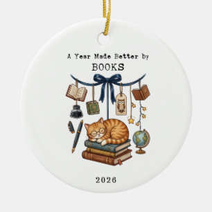 A year Made Better By Books Christmas Reader Ceramic Ornament