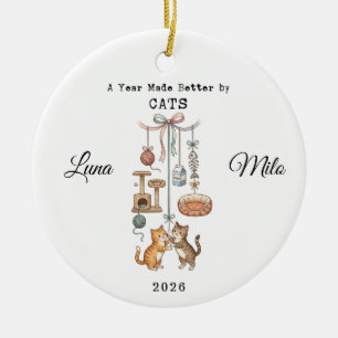 A year Made Better By Cats Names Christmas Holiday Ceramic Ornament