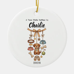 A year Made Better By Dog Personalized Pet Name Ceramic Ornament