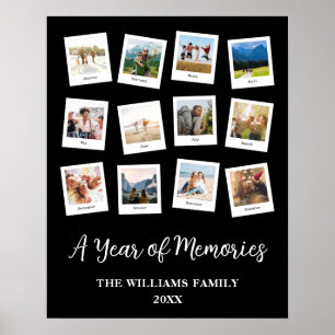 A Year of Memories Family Monthly Photo Collage Poster