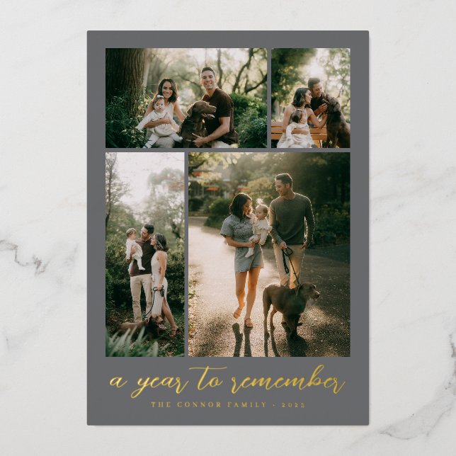 A Year to Remember Photo Collage Foil Holiday Card (Front)