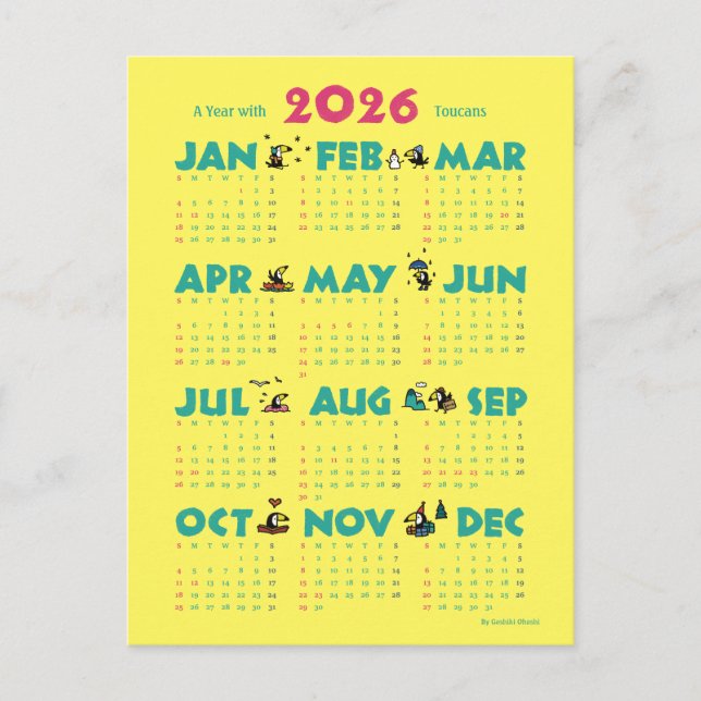 A Year with Toucans: Calendar 2026-Y Holiday Postcard (Front)
