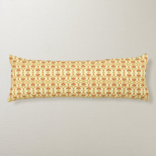 a yellow and white background with an intricate de body pillow