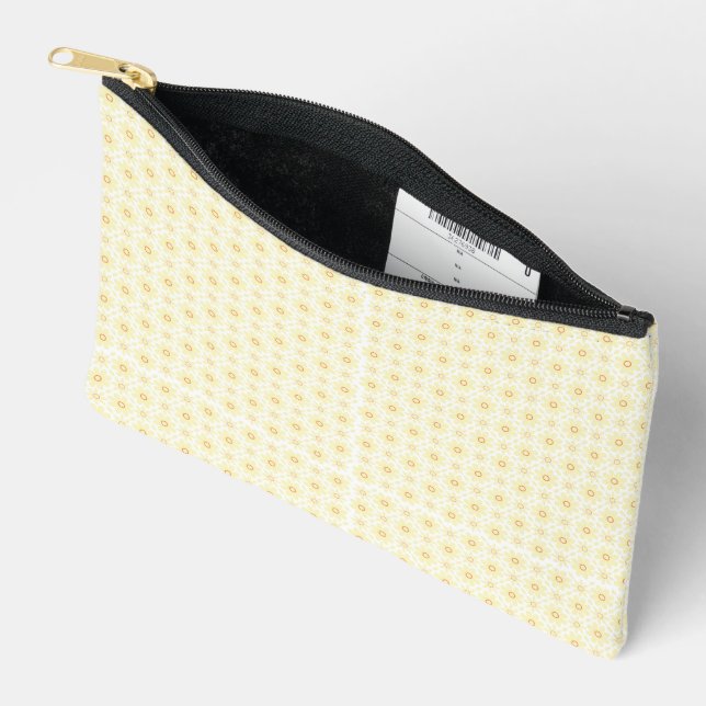 a yellow and white background with small circles accessory pouch (Open)