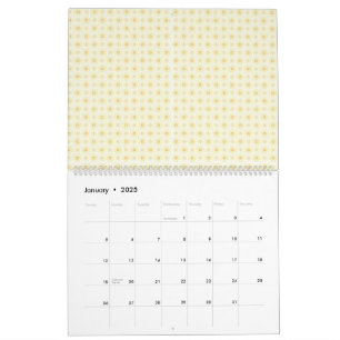 a yellow and white background with small circles calendar