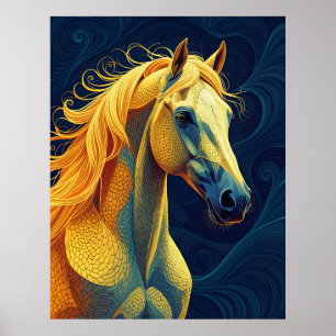 A yellow blue horse poster