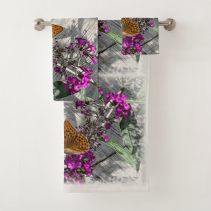 A yellow butterfly bath towel set